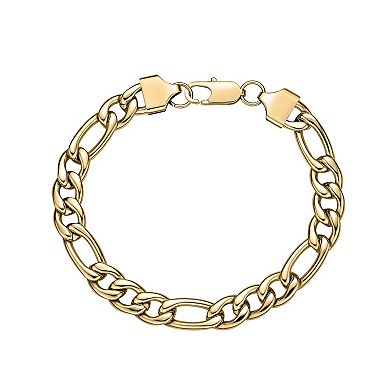 LYNX Men's Gold Tone Ion-Plated Stainless Steel Figaro Chain Bracelet & Necklace Set 