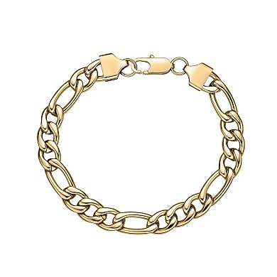 LYNX Men's Gold Tone Ion-Plated Stainless Steel Figaro Chain Bracelet & Necklace Set
