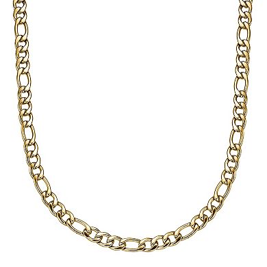 LYNX Men's Gold Tone Ion-Plated Stainless Steel Figaro Chain Bracelet & Necklace Set