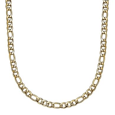 LYNX Men's Gold Tone Ion-Plated Stainless Steel Figaro Chain Bracelet & Necklace Set 