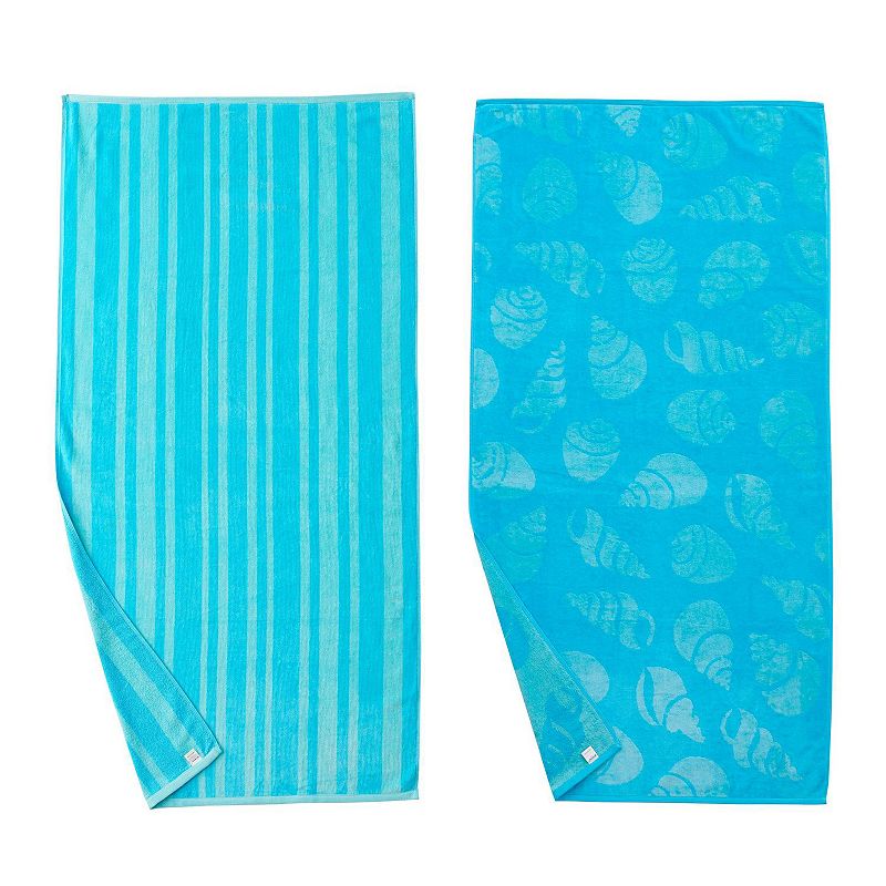 Great Bay Home Cotton Velour Printed Beach Towels, Multicolor, 30X60