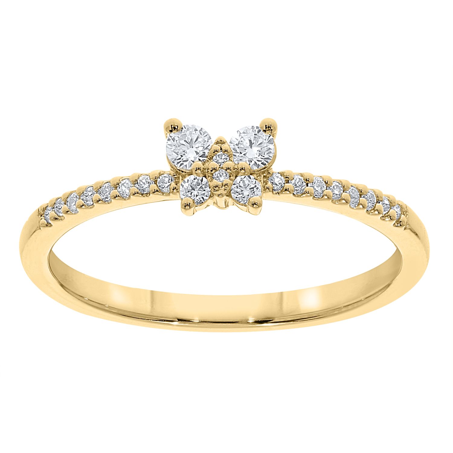 Sterling Silver Simulated Diamond Butterfly Ring - Sizes 5-9, Rhodium Plated, Gift Box Included