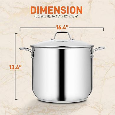 NutriChef Heavy Duty 19 Quart Stainless Steel Soup Stock Pot with Handles & Lid