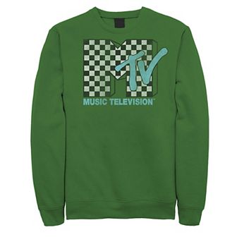 Men's MTV Logo Black And White Checkered Blue TV Sweatshirt