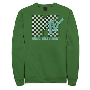 Men's MTV Logo Black And White Checkered Blue TV Sweatshirt