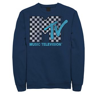 Men's MTV Logo Black And White Checkered Blue TV Sweatshirt
