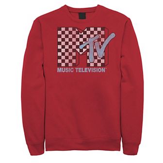Men's MTV Logo Black And White Checkered Blue TV Sweatshirt