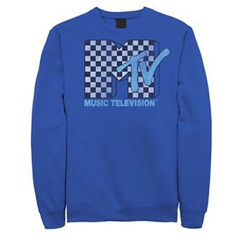 Men's MTV Logo Black And White Checkered Blue TV Sweatshirt