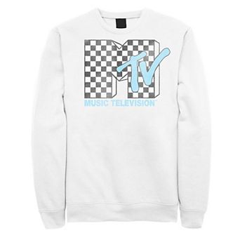 Men's MTV Logo Black And White Checkered Blue TV Sweatshirt