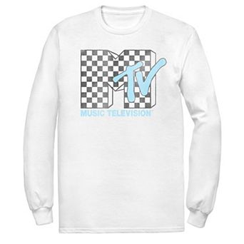 Men's MTV Logo Black And White Checkered Blue TV Tee