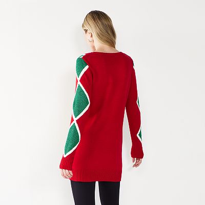 Women s Celebrate Togehter Long Sleeve Crewneck Tunic Christmas Sweater