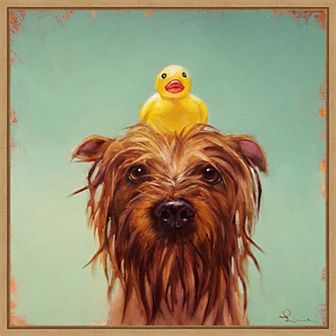 Amanti Art Bath Time Dog and Duck Framed Canvas Wall Art