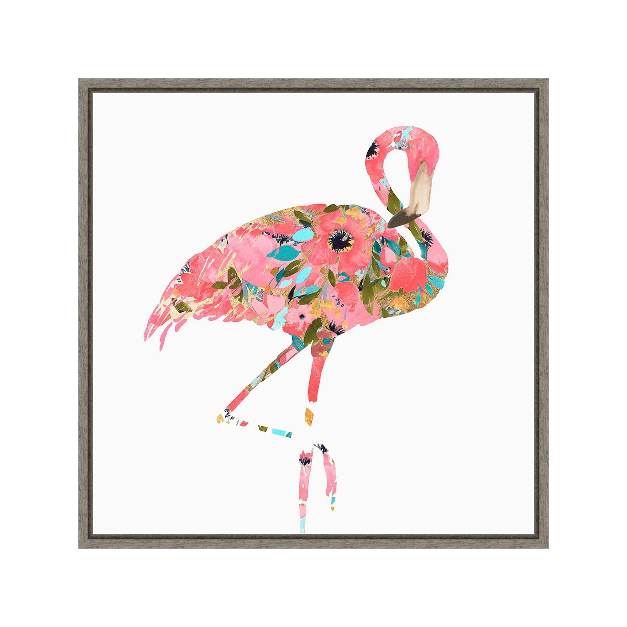 Amanti Art Summer Glow Pink Flamingo Framed Canvas Wall Art, Gray