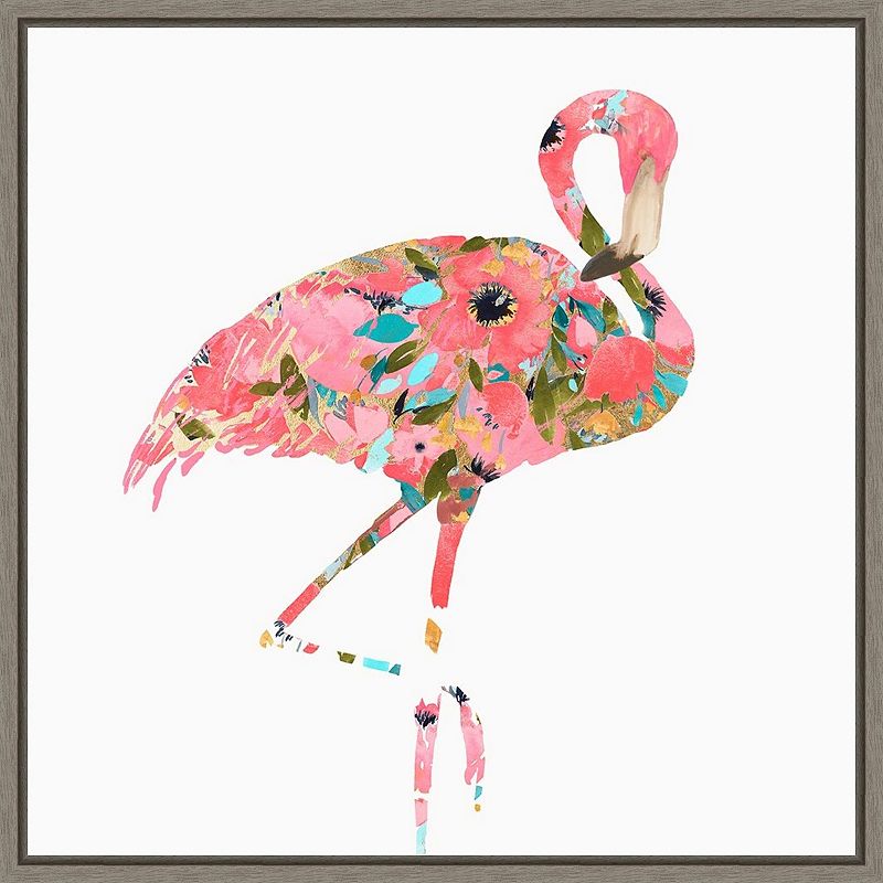 Amanti Art Summer Glow Pink Flamingo Framed Canvas Wall Art, Grey, 16X16