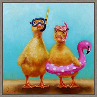 Amanti Art Pool Party Ducks Framed Canvas Wall Art