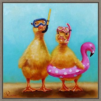 Amanti Art Pool Party Ducks Framed Canvas Wall Art