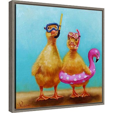 Amanti Art Pool Party Ducks Framed Canvas Wall Art