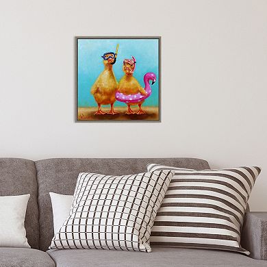 Amanti Art Pool Party Ducks Framed Canvas Wall Art