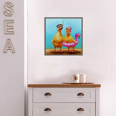 Amanti Art Pool Party Ducks Framed Canvas Wall Art
