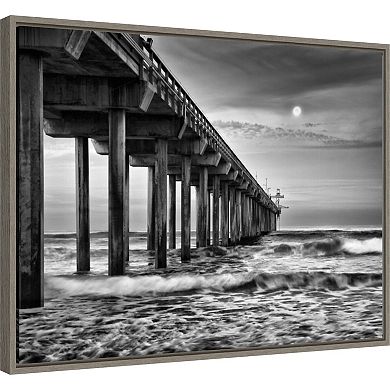 Amanti Art Full Moon Scripps Pier Framed Canvas Wall Art