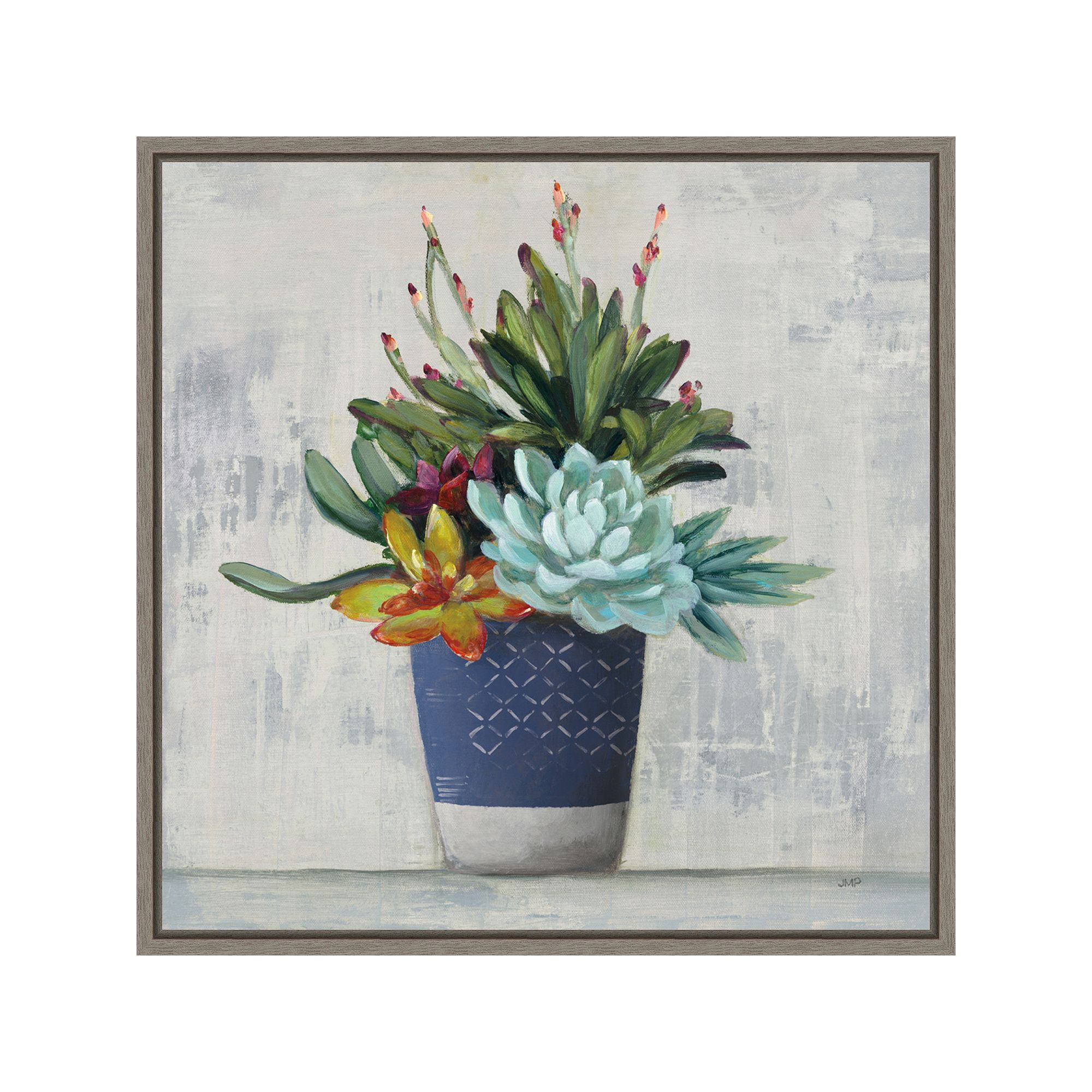 Amanti Art Succulent Still Life I Framed Canvas Wall Art, Gray