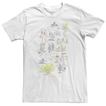 Big & Tall Disney Winnie The Pooh Group Shot Map Of 100 Acre Woods Tee