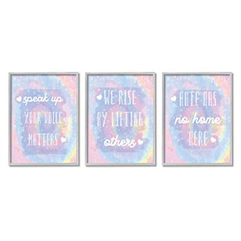 Stupell Home Decor Speak Up Tie Dye Inspirational Framed Wall Art 3 pc Set