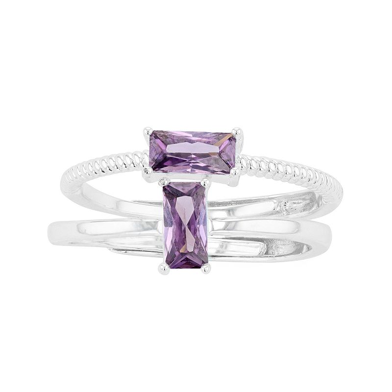 City Luxe Birthstone Simulated Gemstone Duo Ring Set, Womens, Purple