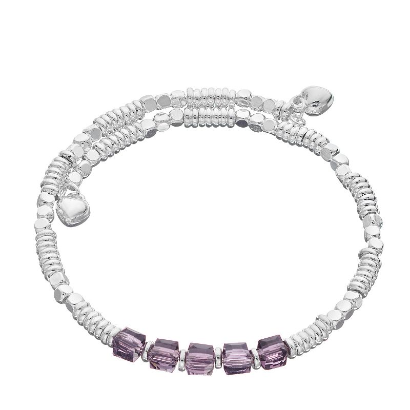 City Luxe Silver Tone Birthstone Beaded Bracelet, Womens, Purple