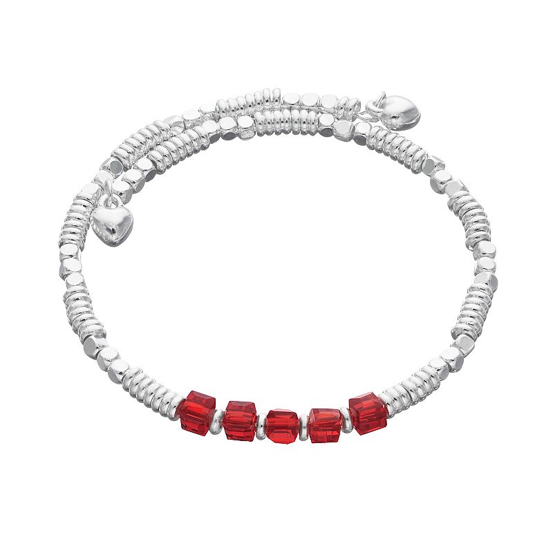 City Luxe Silver Tone Birthstone Beaded Bracelet, Womens, Red