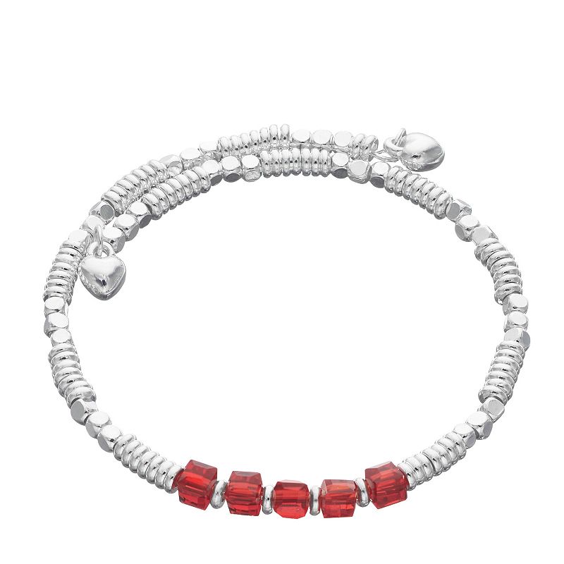 City Luxe Silver Tone Birthstone Beaded Bracelet, Womens, Red