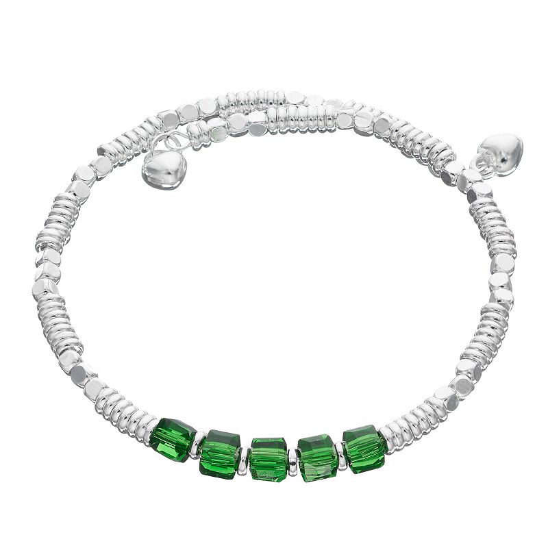 City Luxe Silver Tone Birthstone Beaded Bracelet, Womens, Green