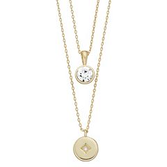City Luxe Gold Tone Layered Initial Disc Necklace with Cubic Zirconia