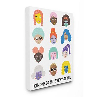 Stupell Home Decor Kindness Every Style Female Portraits Canvas Wall Art
