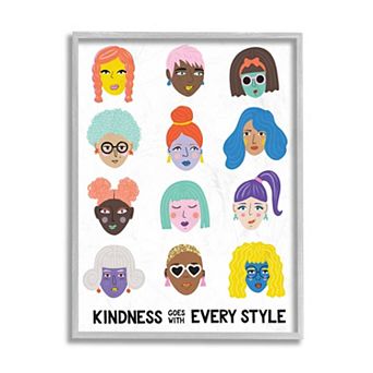Stupell Home Decor Kindness Every Style Female Portraits Framed Wall Art