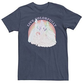 Disney Princess Cinderella, Aurora, Tiana, Snow White & Belle Live Colorfully Rainbow Portrait Big & Tall Graphic Tee