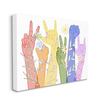 Stupell Home Decor Rainbow Peace Love Caring ASL Canvas Wall Art