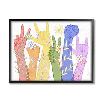 Stupell Home Decor Rainbow Peace Love Caring ASL Framed Wall Art