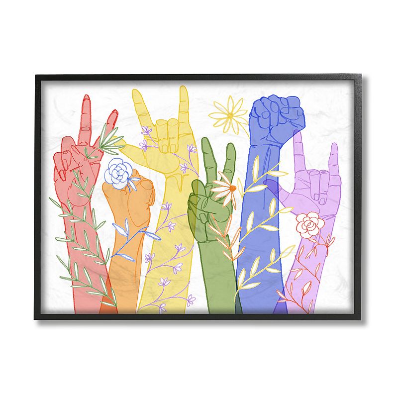 Stupell Home Decor Rainbow Peace Love Caring ASL Framed Wall Art, Multi