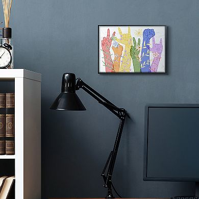 Stupell Home Decor Rainbow Peace Love Caring ASL Framed Wall Art