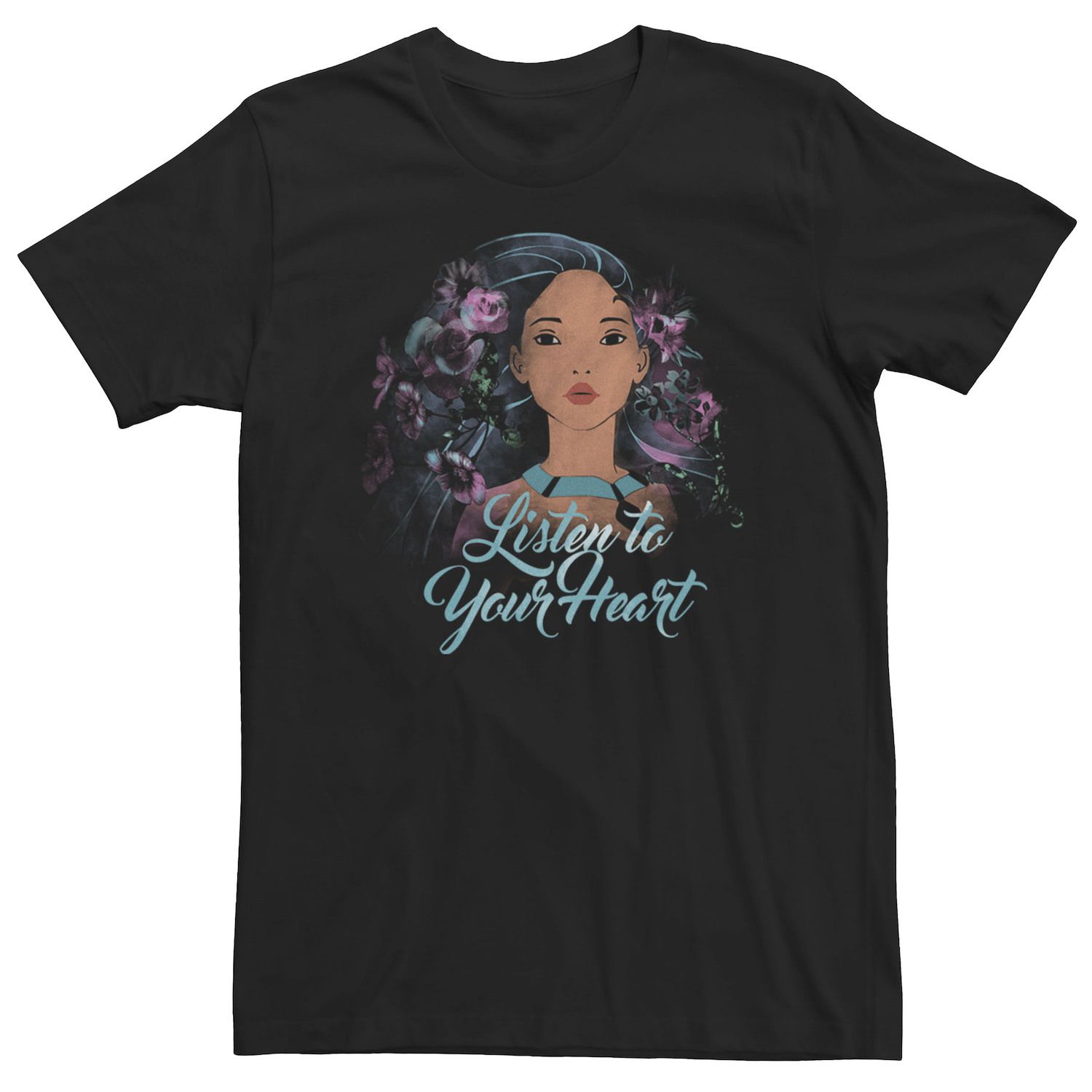 Image for Disney Big & Tall Pocahontas "Listen To Your Heart" Watercolor Portrait Tee at Kohl's.