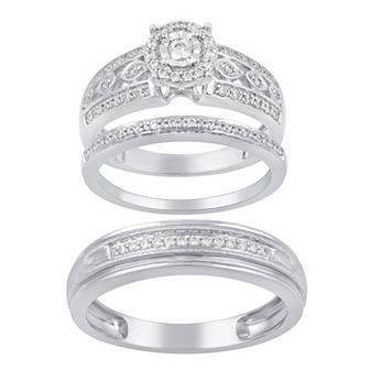 Royal Aura 10k White Gold 1/2 Carat T.W. Diamond Engagement Ring & Matching Wedding Rings Set