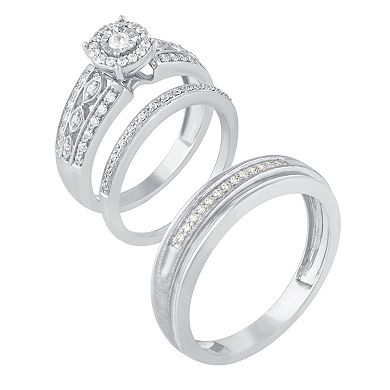 10k White Gold 1/2 Carat T.W. Diamond Trio Ring Set