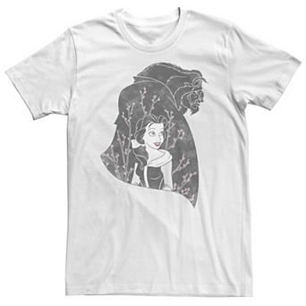 Big & Tall Disney Beauty & The Beast Silhouette Grayscale & Blossoms Tee