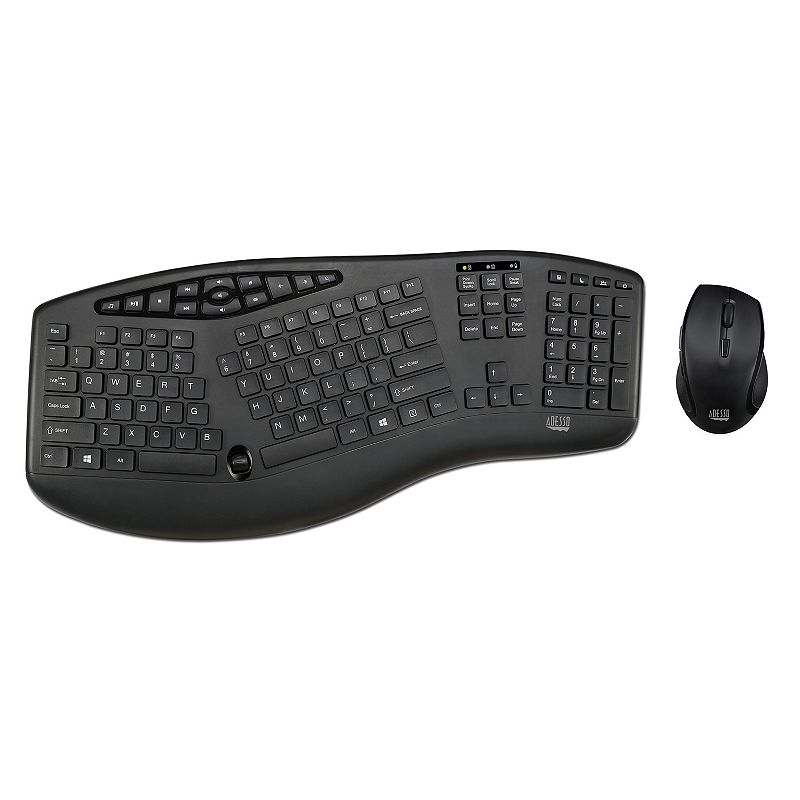 Adesso TruForm Wireless Ergonomic Keyboard & Optical Mouse, Multicolor