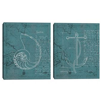 Masterpiece Coastal Blueprint V & VIII by M. Fabiano Canvas Wall Art 2 pc Set