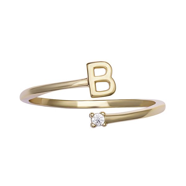 PRIMROSE Sterling Silver Cubic Zirconia Initial Bypass Band Ring - Gold Tone B (8)