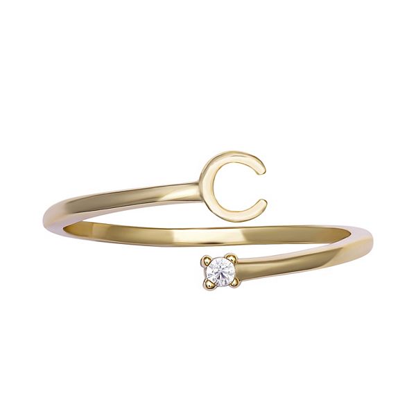 PRIMROSE Sterling Silver Cubic Zirconia Initial Bypass Band Ring - Gold Tone C (8)