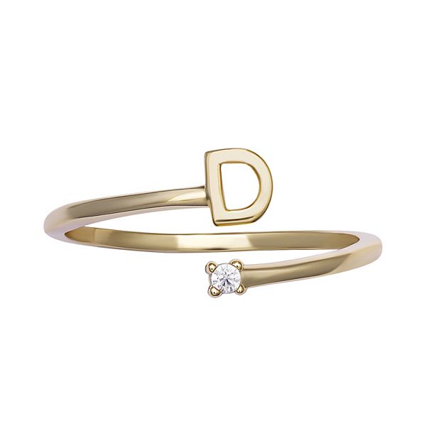 PRIMROSE Sterling Silver Cubic Zirconia Initial Bypass Band Ring - Gold Tone D (9)