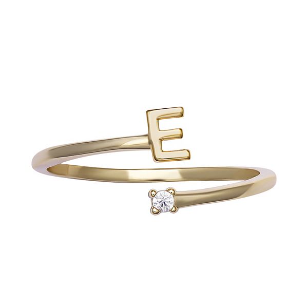 PRIMROSE Sterling Silver Cubic Zirconia Initial Bypass Band Ring - Gold Tone E (9)